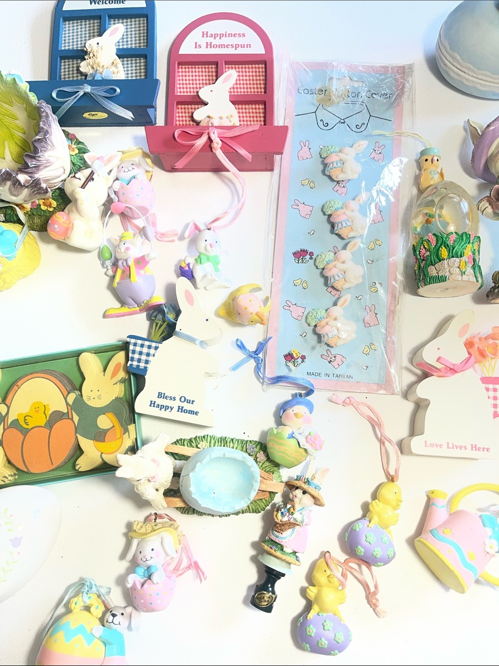 Vintage Easter Decor over 50 pieces bunnies, eggs, ornaments, pastel colors